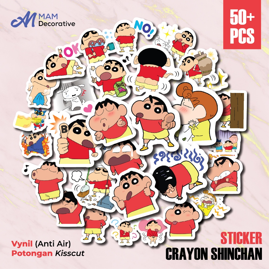 

50 PCS STIKER CRAYON SHINCHAN | Vinyl Waterproof | Stiker Helm Buku Journal Casing HP Laptop