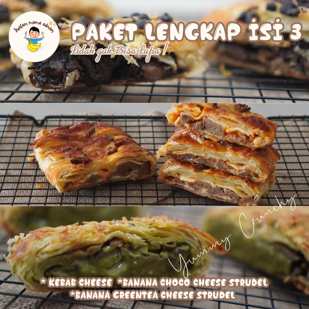 

Paket Lengkap Isi 3 Puff Pastry/Cokelat Keju/Greentea Keju/Kebab Keju