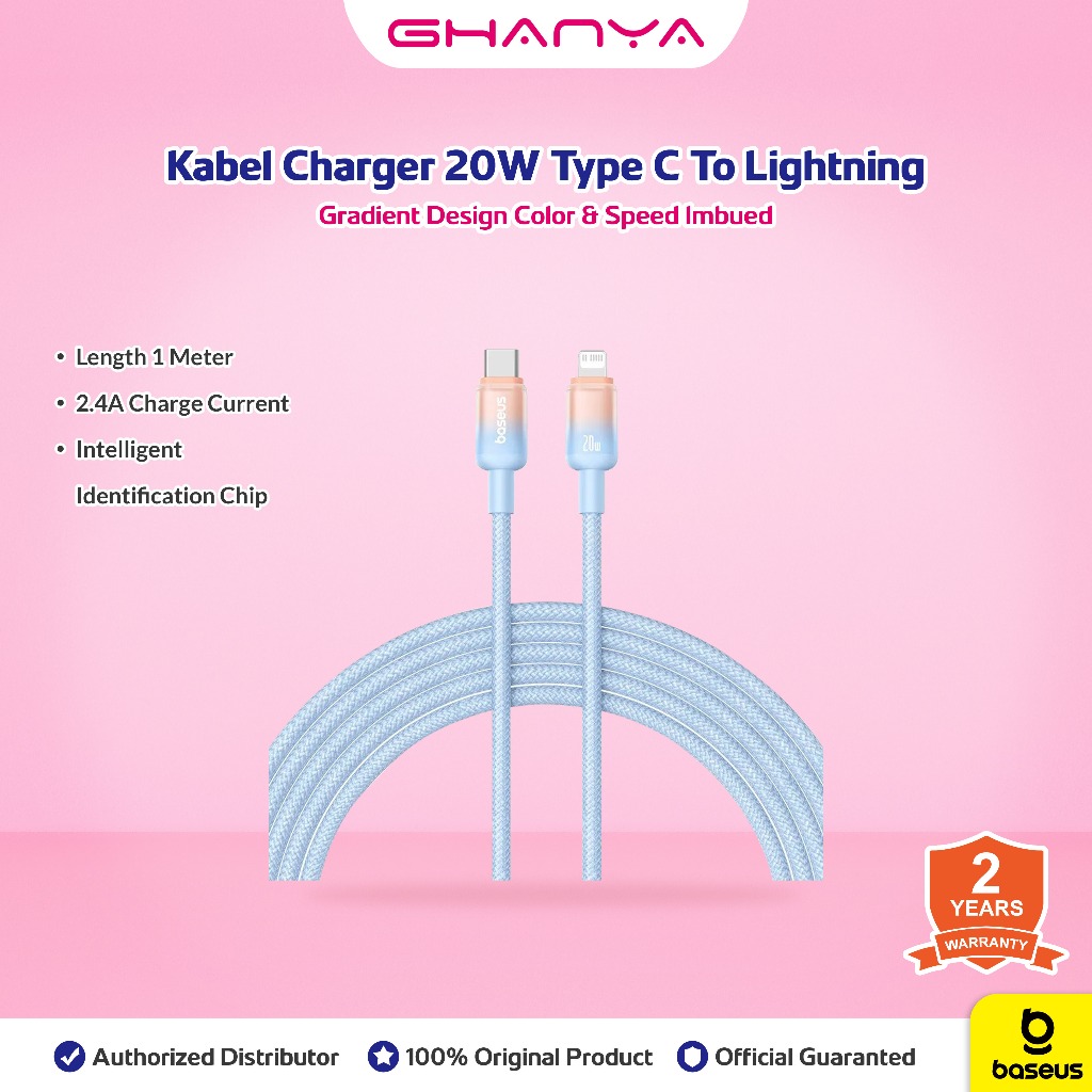 Baseus Kabel Data Discolor Series Type C to Lightning 2.4A Fast Charging 1 Meter
