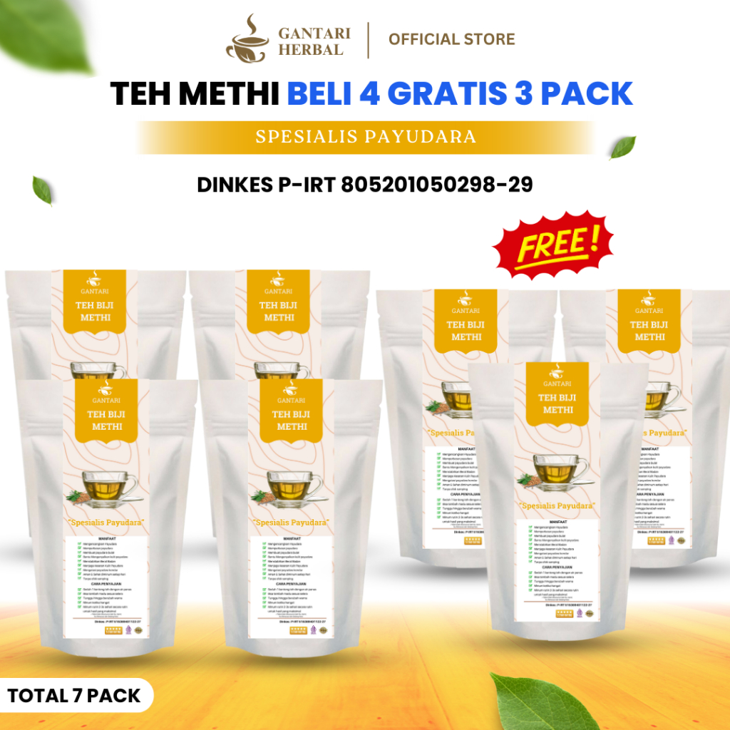 

Gantari Teh Biji Methi / Pembesar Pengencang Payudara Alami @250 gram / Paket 7 Pack