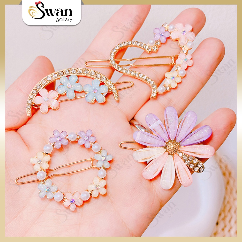 Jepit Rambut Motif Flower Love Hairclip Diamond Flower Hairpin Permata Korean Style Aksesoris