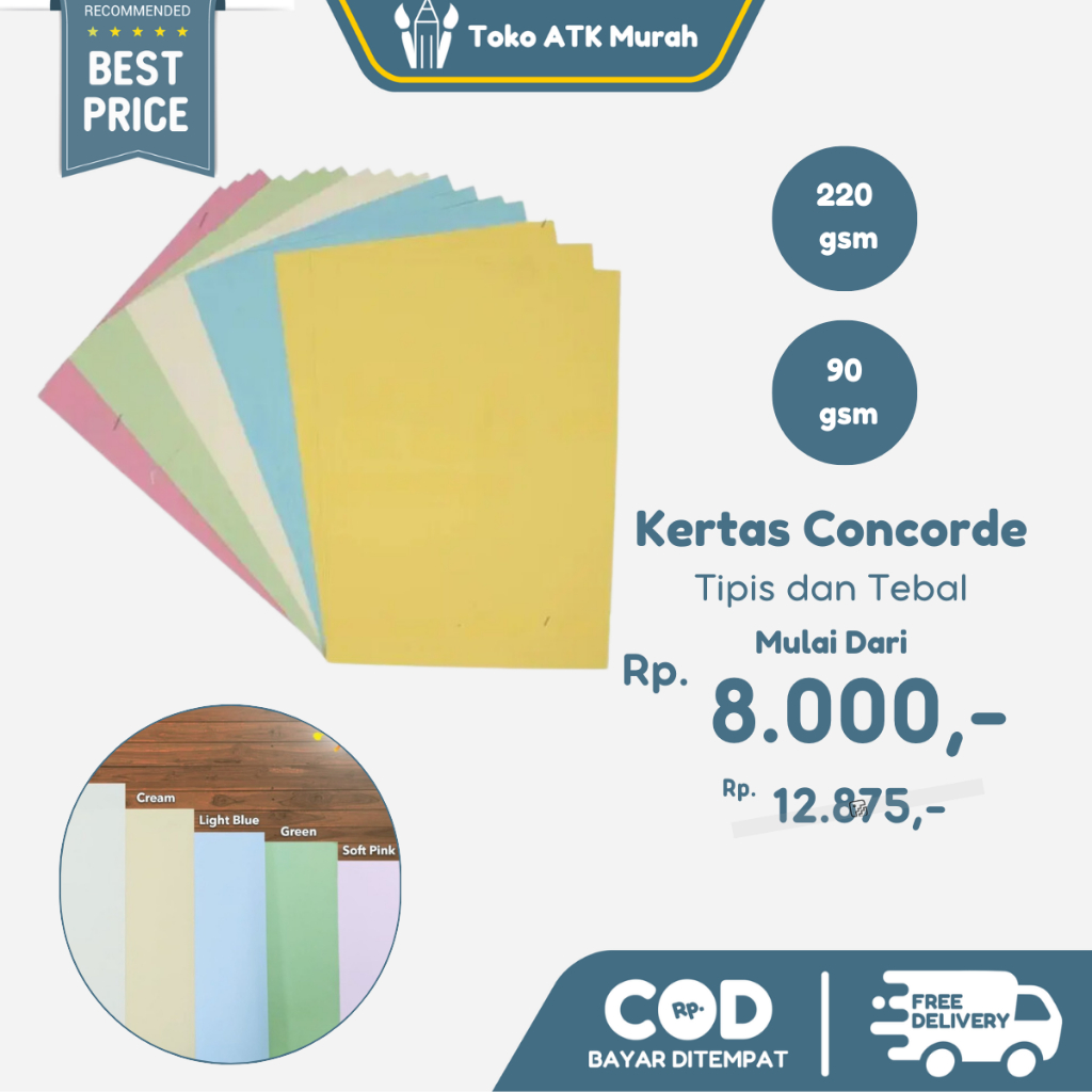 Kertas Concorde Ecer Tebal 220gr (10 Lembar) /  Kertas Sertifikat A4 F4 / Kertas Undangan