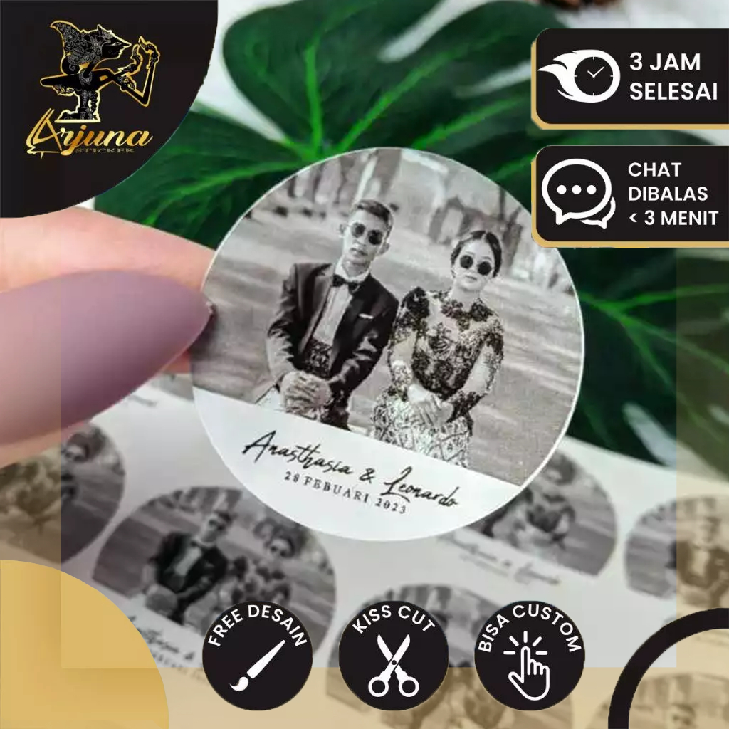 

5-8 Sticker Wedding Souvenir Stiker Pernikahan Custom Arjuna Ucapan Nikah