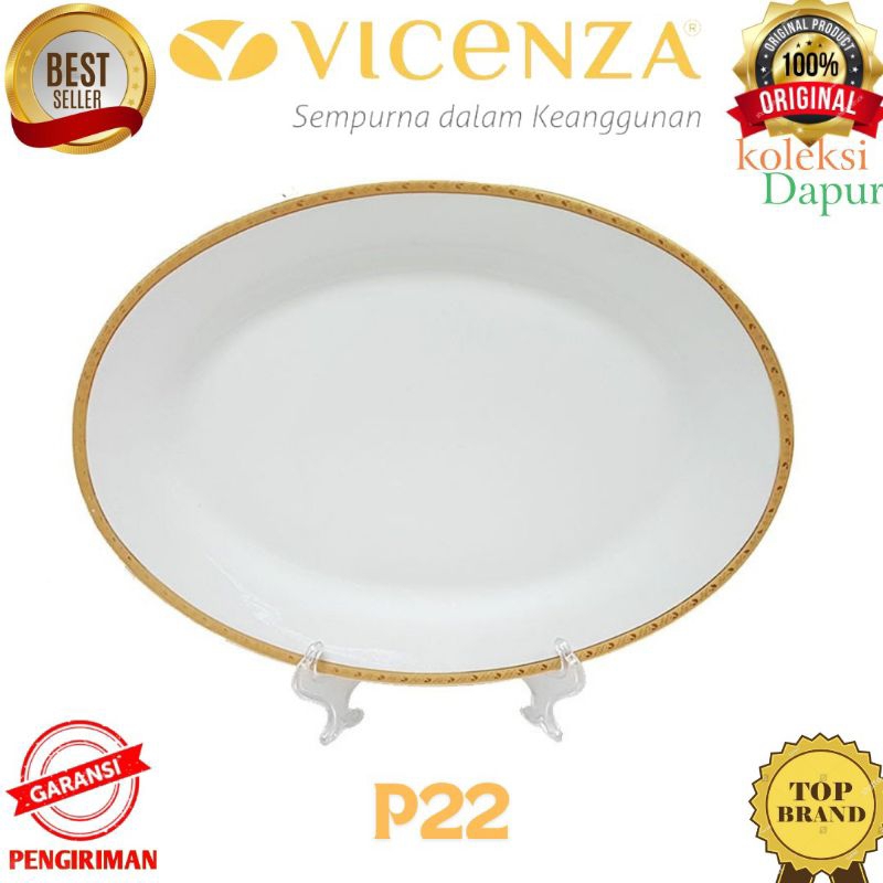 Piring Saji Garis Emas VICENZA, piring makan higienis, tidak berbau & mudah dibersihkan dari porsele