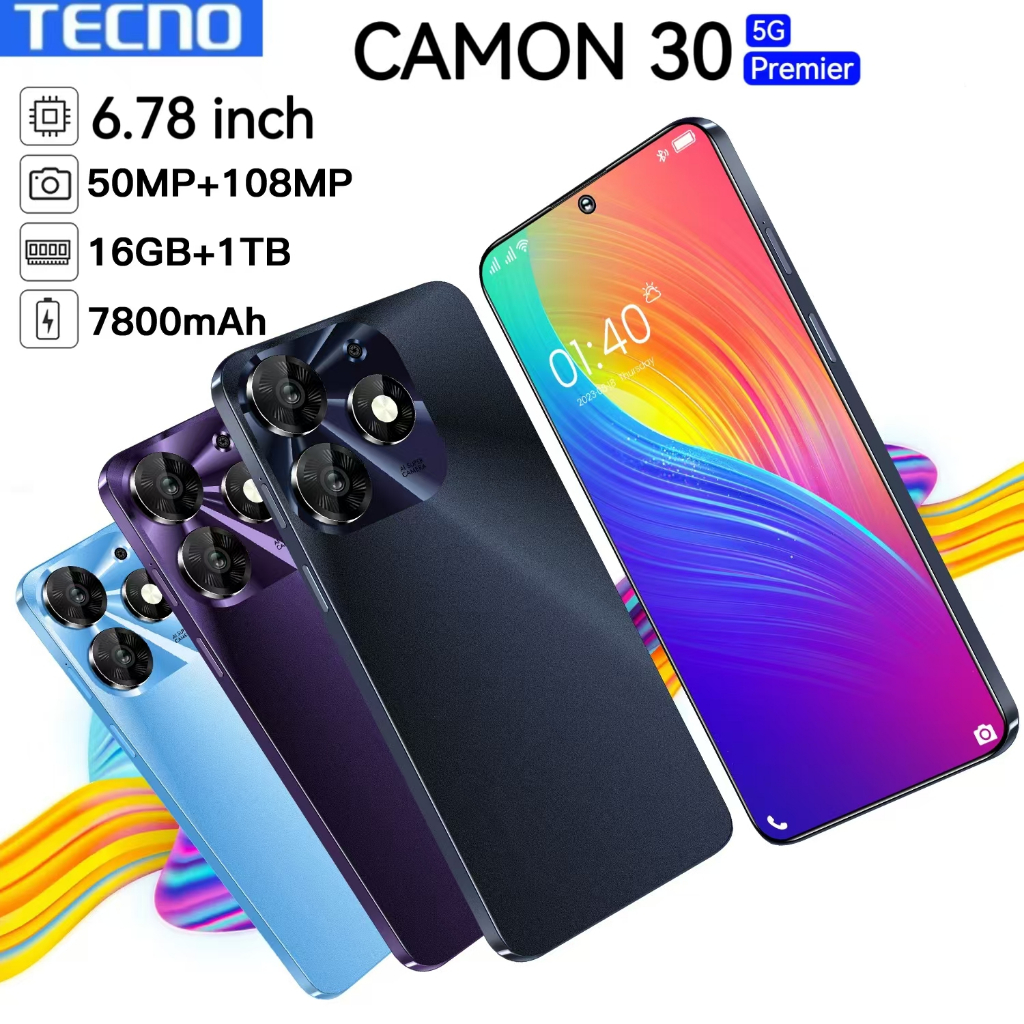 [Garansi 1 tahun] Tecno Camon 30 Premier 5G Smartphone Layar FHD+ 6.78 inci Tampilan drop air,Memori