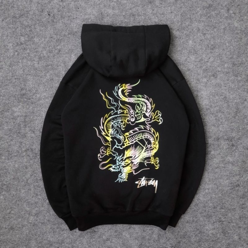 Hoodie Sweater Stussy Dragon Techno Black