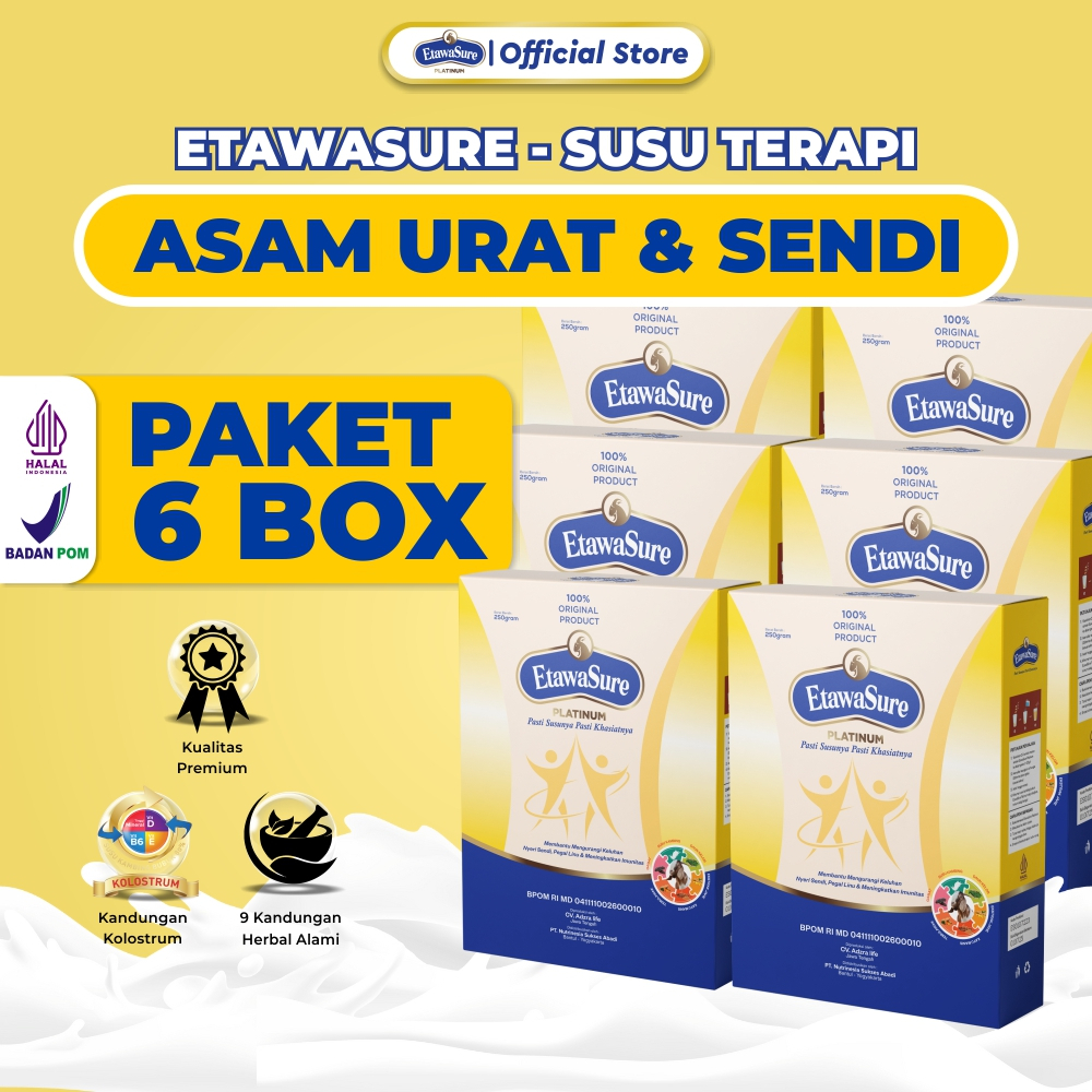 

PAKET 6 BOX ETAWASURE susu kambing etawa untuk atasi masalah tulang dan persendian