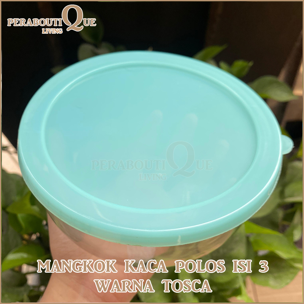 3 Pcs Mangkok Kaca Polos Tutup Tosca - Mangkuk Kaca Tahan Panas Polos Tutup Tosca Isi 3 Pcs