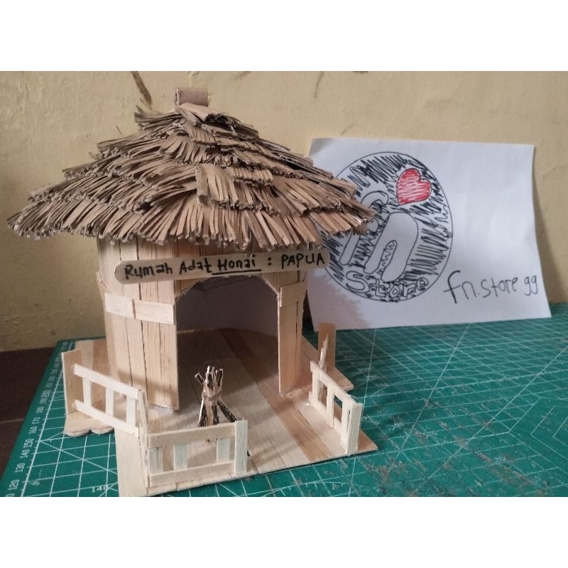 prakarya kerajinan tangan dari stik es krim ,miniatur rumah adat honai papua