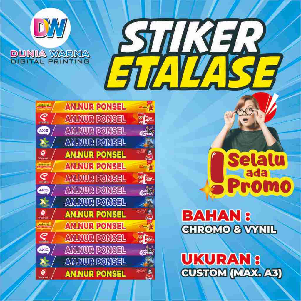 

Stiker Etalase Konter Custom / Stiker Provider ( MIN 15 PCS)