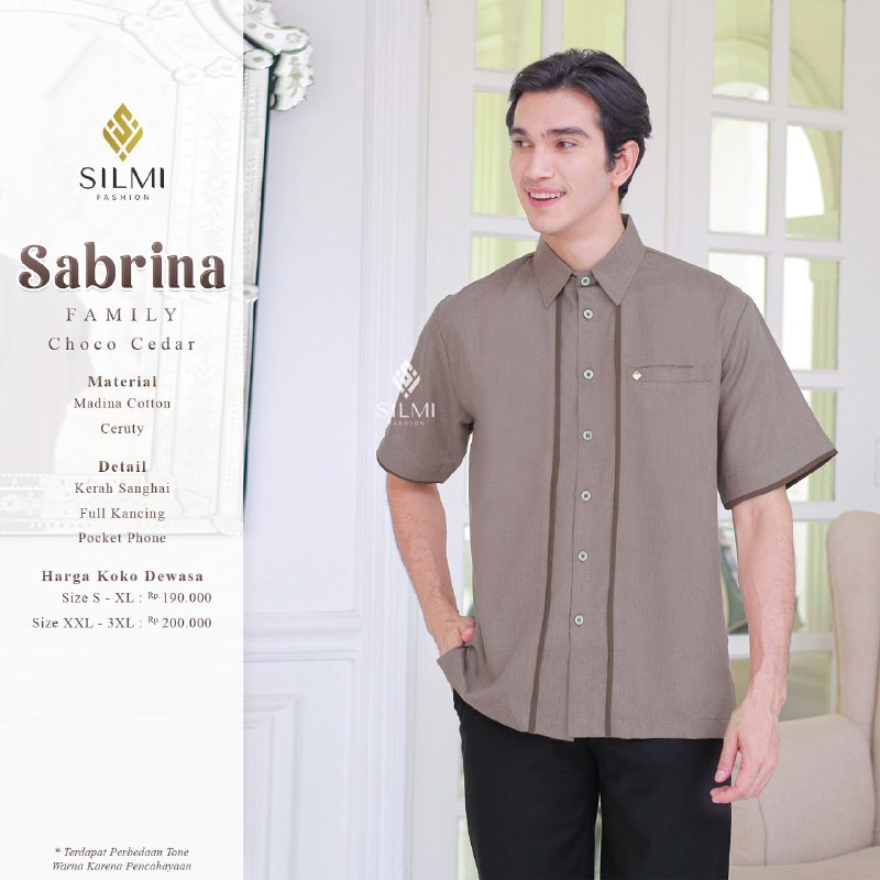 Silmi Sarimbit Sabrina Kemeja Pria Lengan Pendek Shappier Blue Choco Cedar Polos Simpel Variasi List