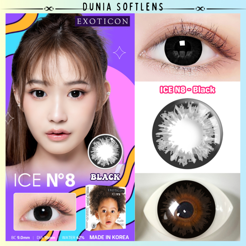 SOFTLENS ICE N8 by EXOTICON BABY BIGEYES NORMAL & MINUS (-0.50 sd -6.00) + FREE LENSCASE -DS