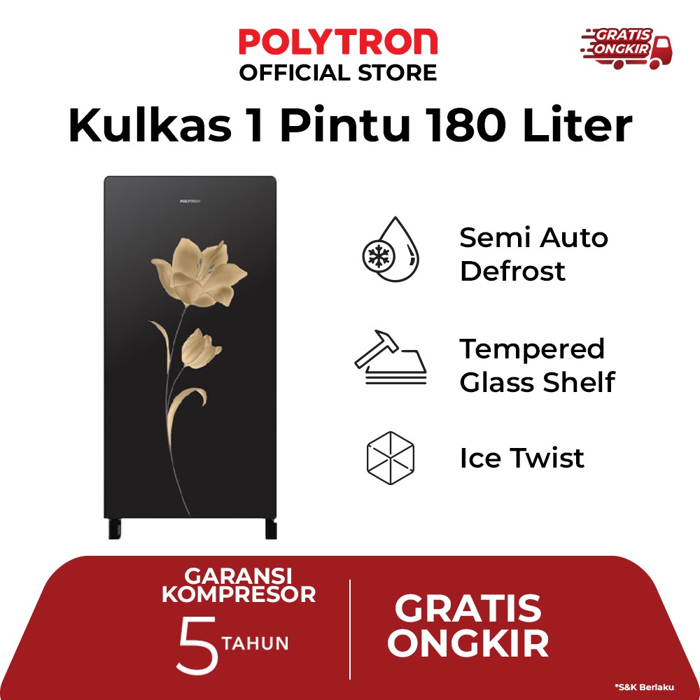 Kulkas POLYTRON Belleza 1 pintu 180 liter PRA 18MNX