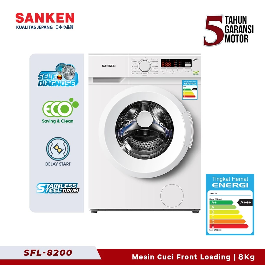 Mesin Cuci Front Loading Sanken SFL-8200 7KG Putih