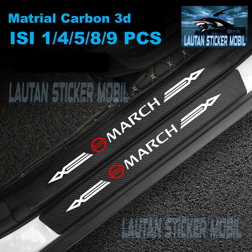 COD 1set 9pcs cutting sticker sillplate bahan karbon 3d mobil nissan march sticker stiker bumper bag