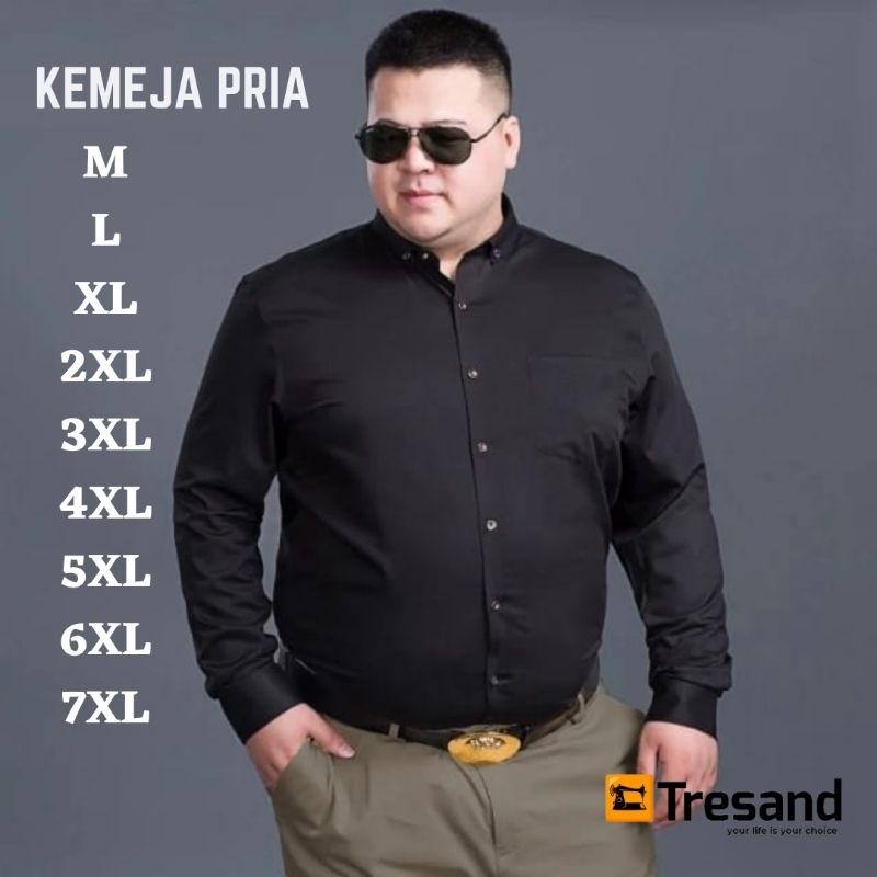 Kemeja Pria Jumbo Lengan Panjang Slimfit Bahan Katun Pria Dewasa Warna Hitam Putih Navi Marun
