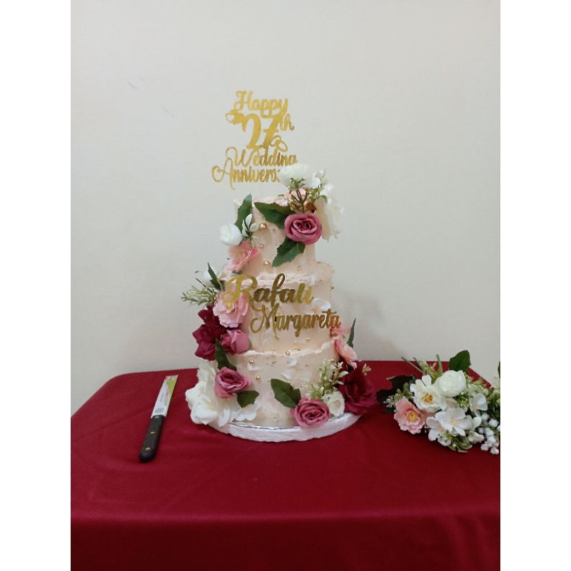 wedding cake 3 tier kue pernikahan pengantin tingkat flower custom