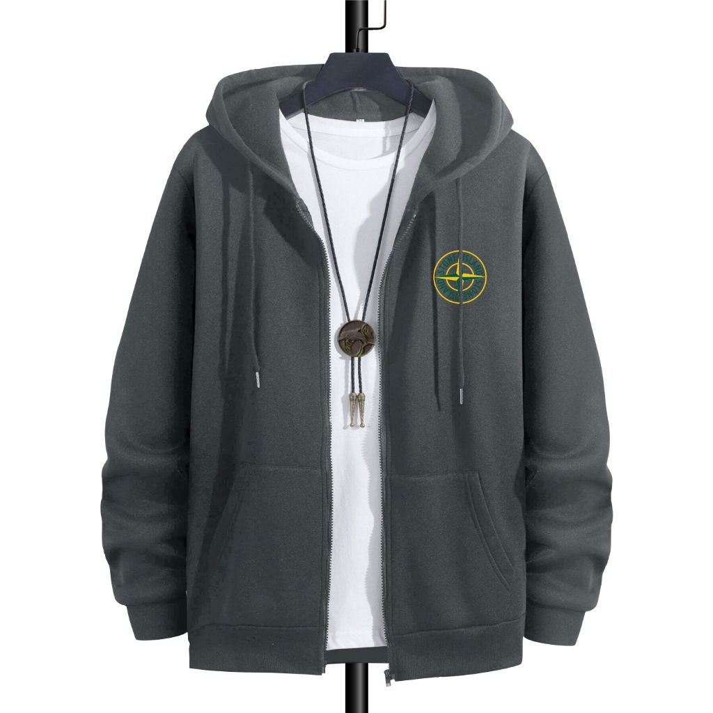 TERMURAH Jaket Sweater Hoodie zipper Distro Pria wanita STONE ISLAND Big Size Jumbo M - XXL Kekinian