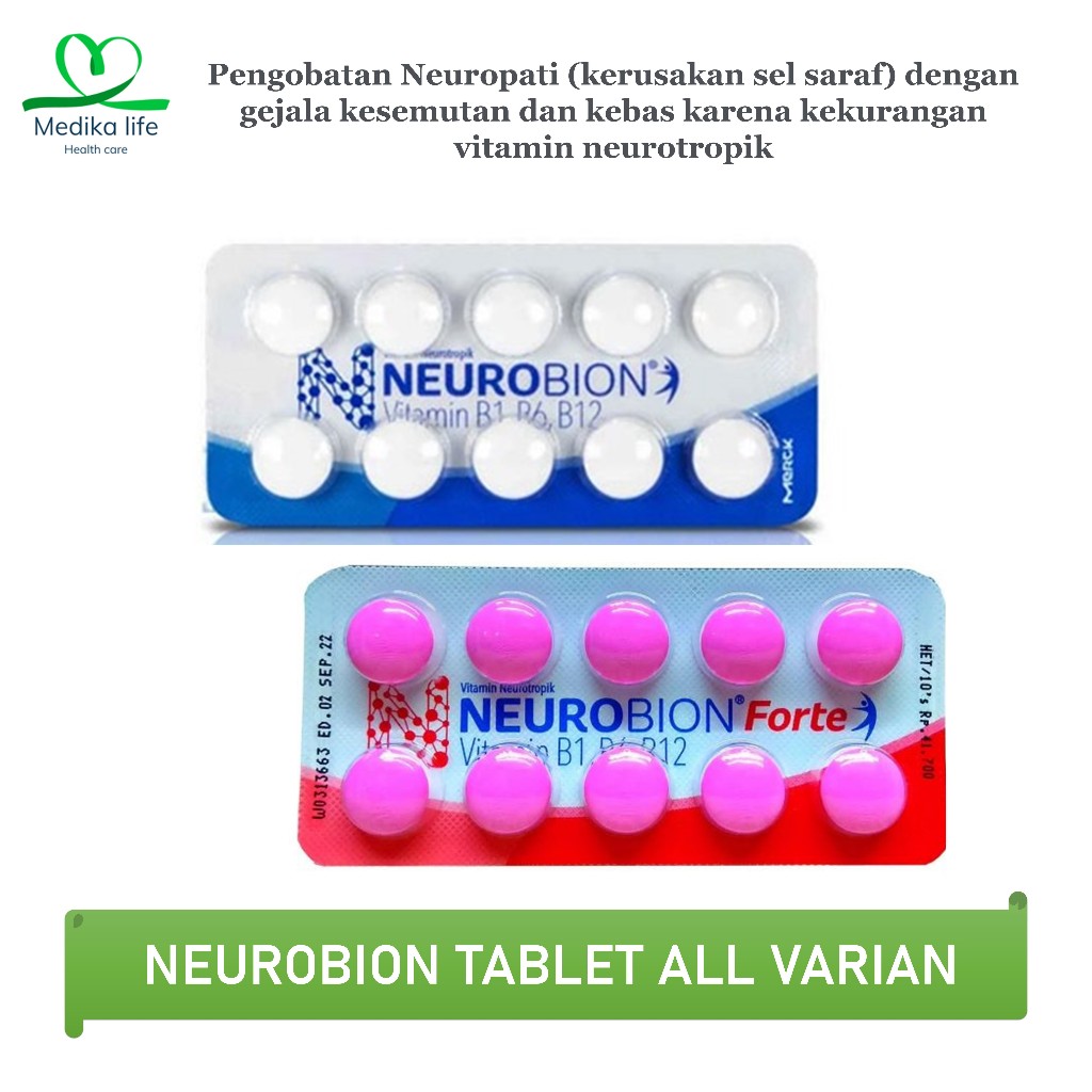 NEUROBION PUTIH & NEUROBION FORTE tablet perstrip Vitamin syaraf untuk kebas dan kesemutan
