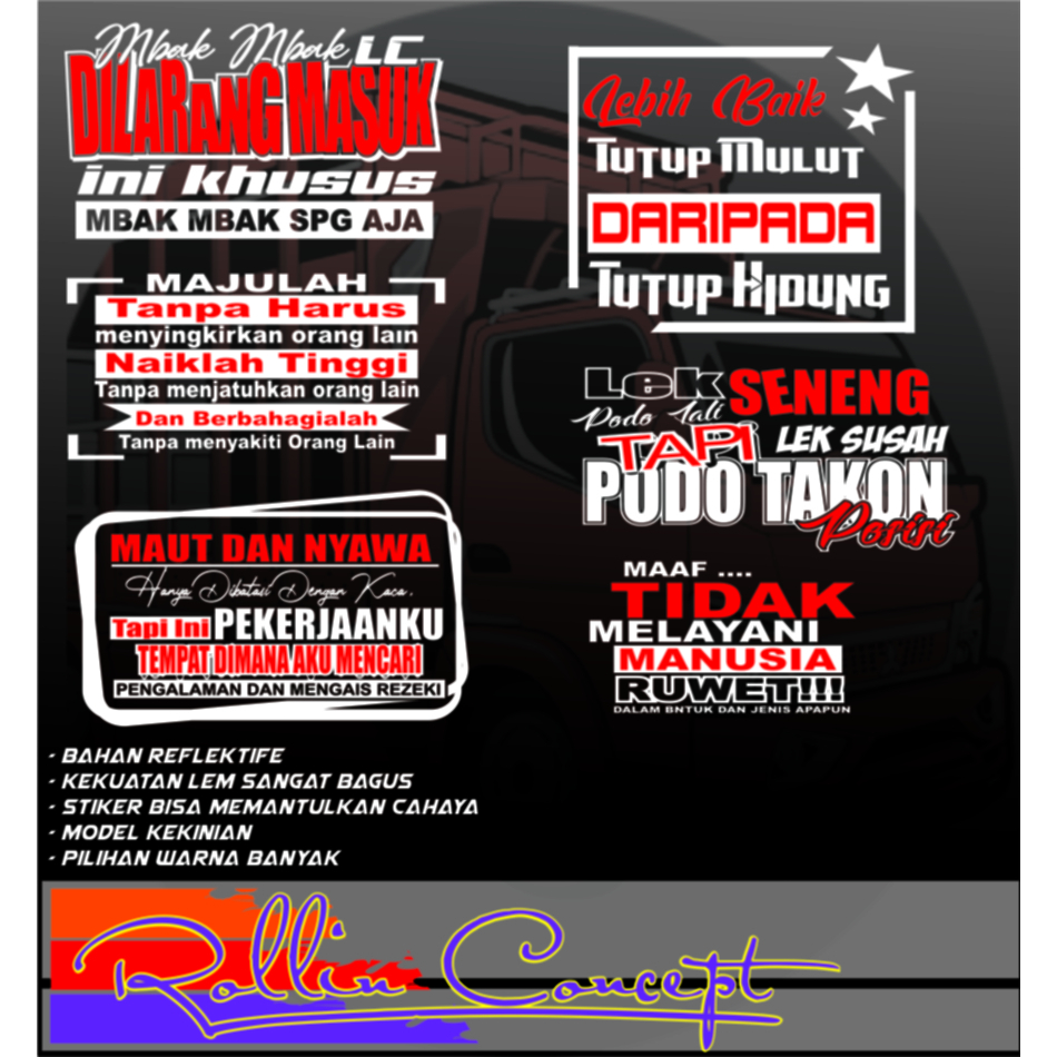 Stiker kaca mobil truk pickup stiker cutting variasi kata-kata campur mobil truk pickup dll.,