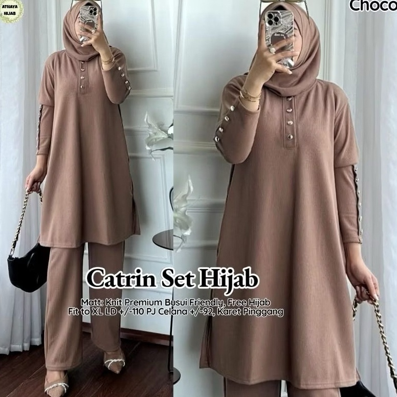 KODE K35S 3IN1 SETELAN  HIJAB  CATRIN SET HIJAB KNIT FIT TO XL  SETELAN POLOS TUNIK  ONE SET TUNIK W