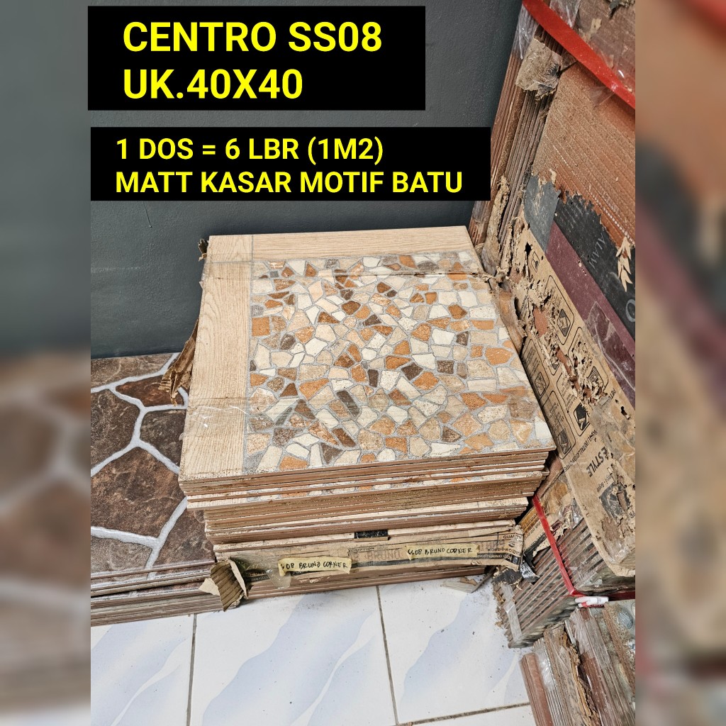 CENTRO SS08 BROWN UK.40X40 KASAR MATT MOTIF BATU KERAMIK LANTAI