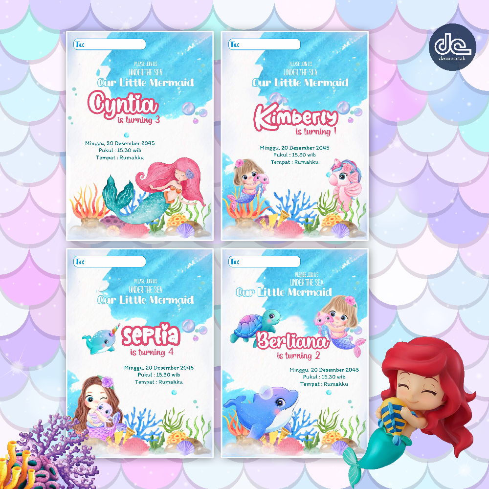 Undangan Ulang Tahun Anak Custom Mermaid