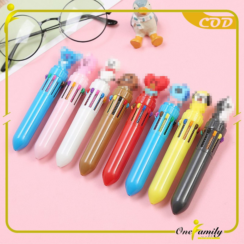 

ONE-A13 PENA Karakter Rainbow Pulpen Kartun 10 Warna Pen Warna Warni Bolpoin Karakter Lucu