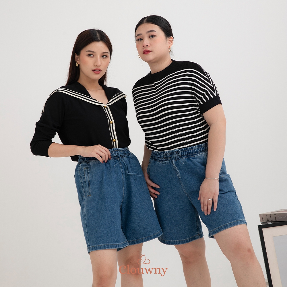 Clouwny Tia Denim Midi Shorts Denim Celana Jeans Pendek Wanita Korean Look