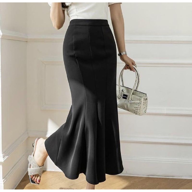 Mermaid Skirt Rok Flare Duyung Wanita Ariel Rok Span Wanita Scuba  Rok Mermaid Basic Polos Scuba Pre