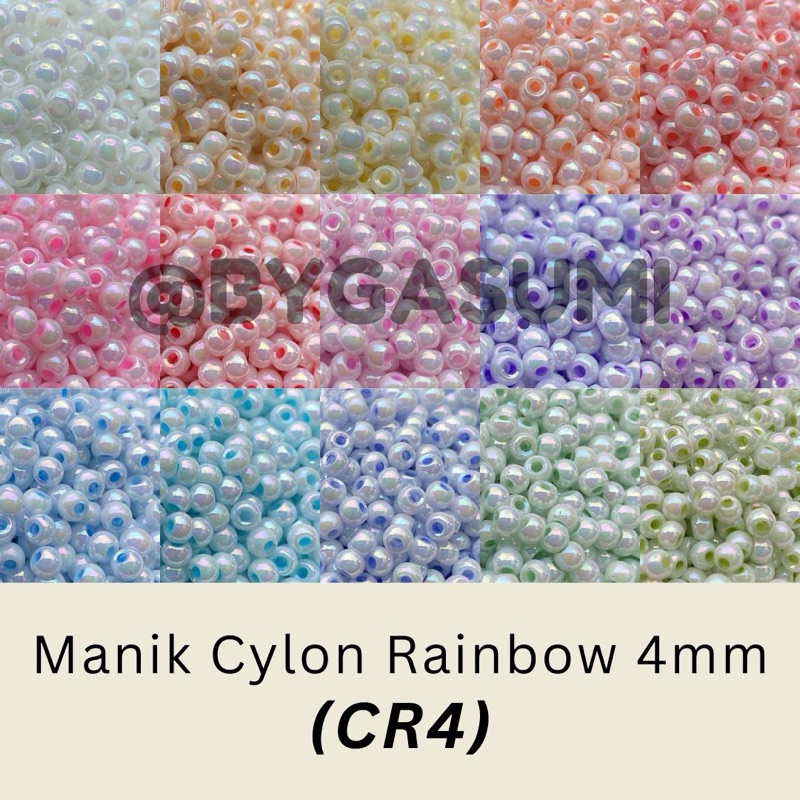 (CR4) 10 & 50 Gr Manik Premium Ukuran Seragam 4 mm 6/0 Cylon Rainbow Glass Seed Beads Pastel Soft Gl