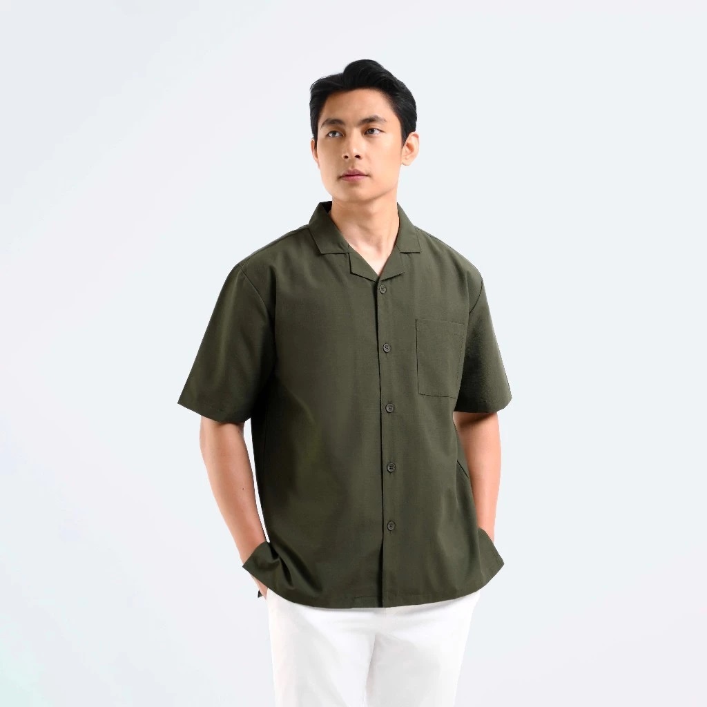 Heymale Defect Clagary Cuban Short Sleeve Shirt Green Kemeja Pria Heymale Clagary Cuban Imperfect Sa