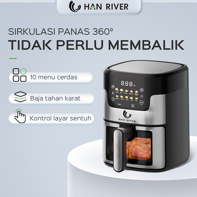 HAN RIVER Air Fryer 650W Touch Screen Digital kapasitas besar 8L Penggoreng Makanan Serbaguna