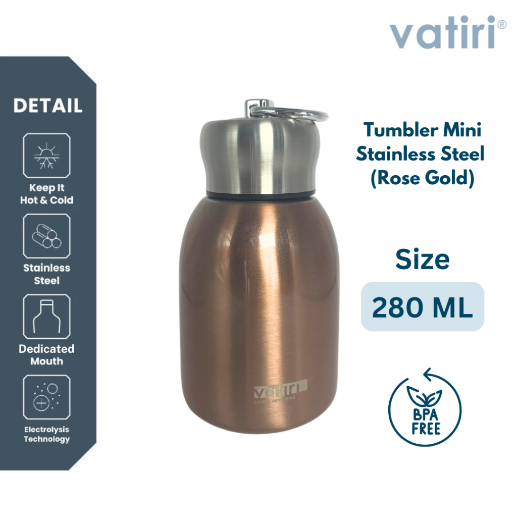 Vatiri Tumbler Mini Botol Minum Stainless Steel (Rose Gold) 280ml - Portable Tahan Suhu Panas Dingin