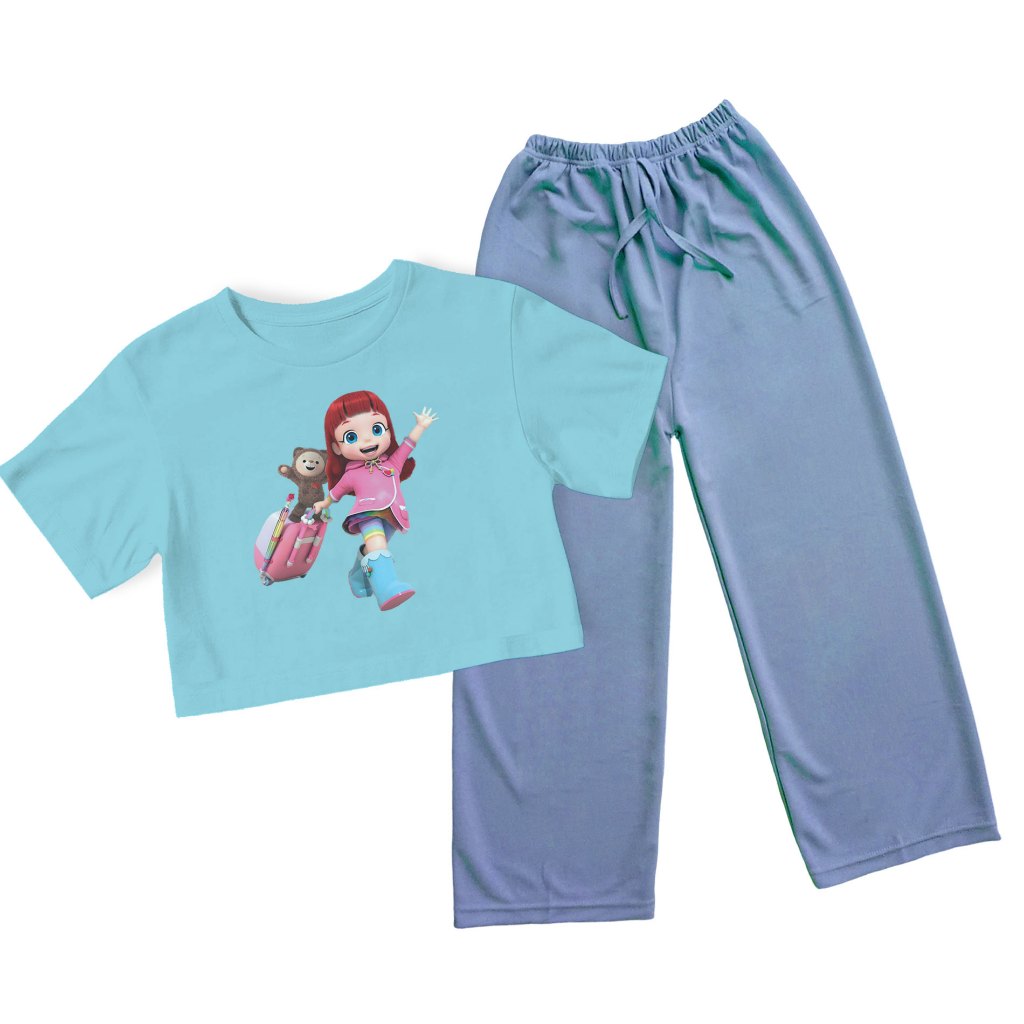 Setelan Crop Oversize Viral RAINBOW RUBY KOPER Anak Remaja Celana Kulot Pakaian Fashion