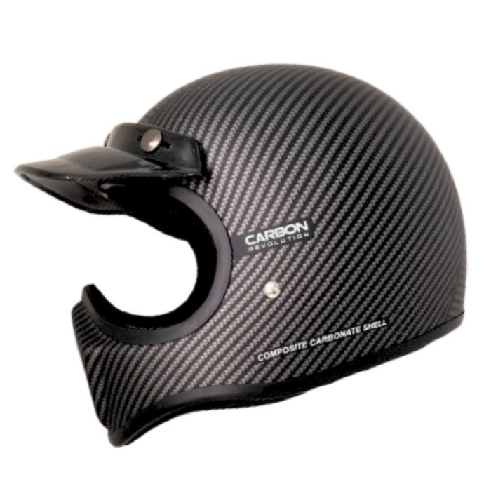 JS CAKIL Helm Retro Full Face Original SNI Include Pet - Carbon Doff