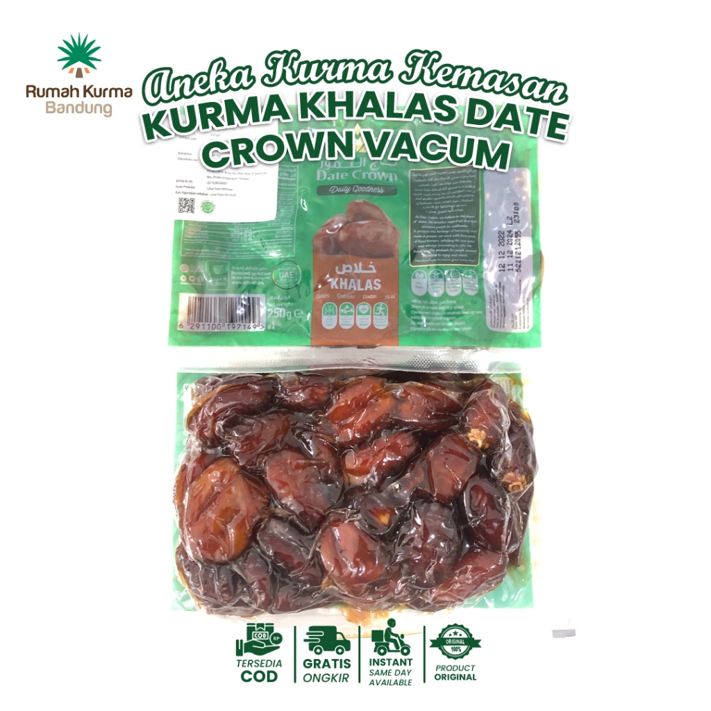 

Kurma Khalas Date Crown Vacum 250 Gram Tanpa Biji Enak Untuk Air Nabeez