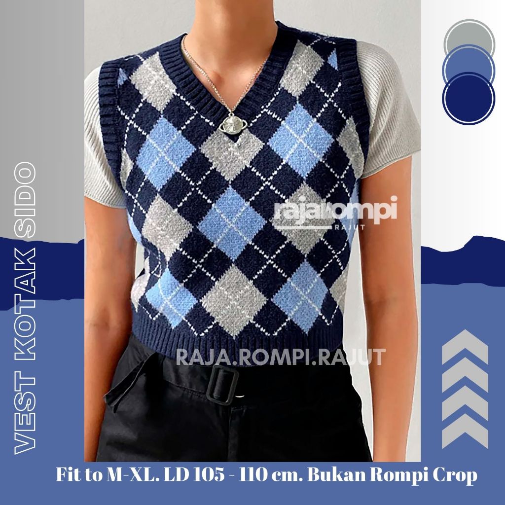 Rompi Rajut Kotak Kotak Wanita Korea Style / Vest Kotak Sido Wanita / Vest BTS RajaRompiRajut