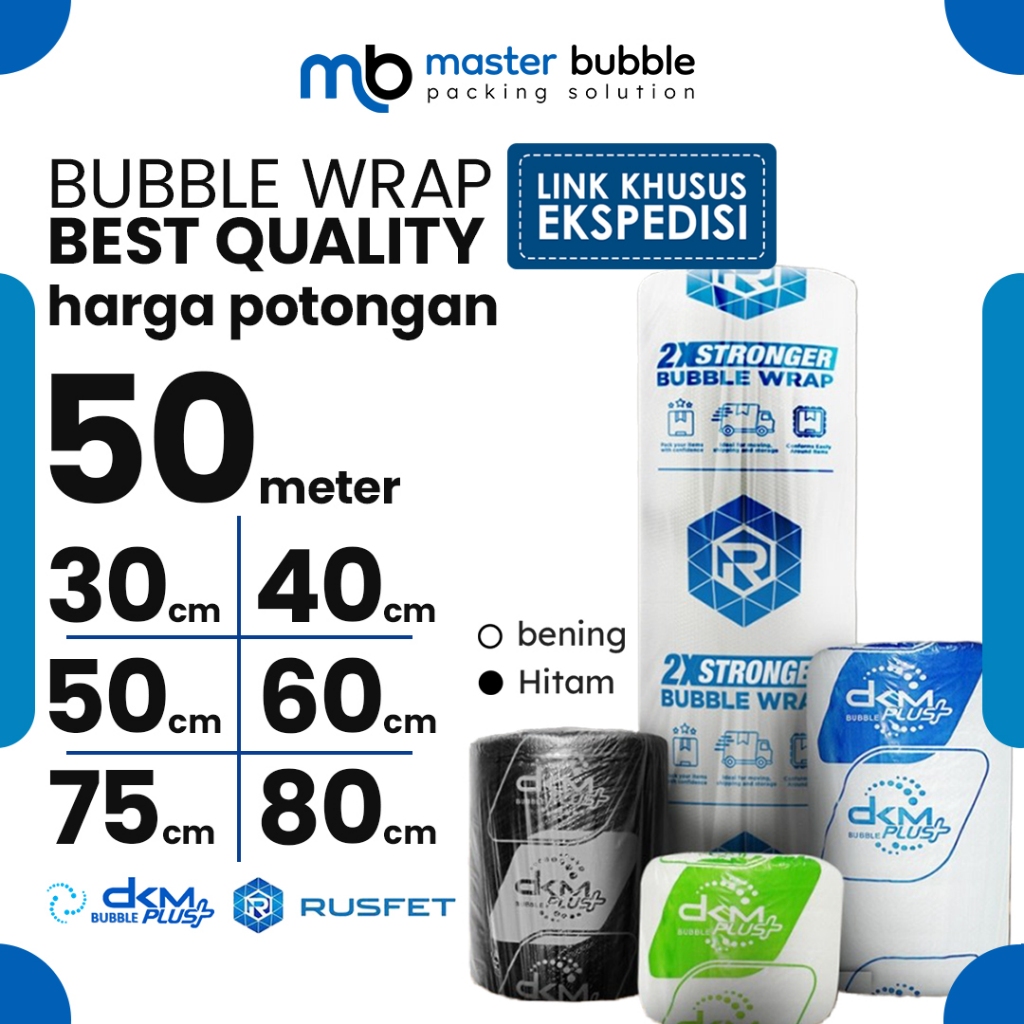 

Plastik Bubble Wrap Bening Hitam Potongan Panjang 50mtr Ekonomis / Premium / Super (LINK EKSPEDISI)