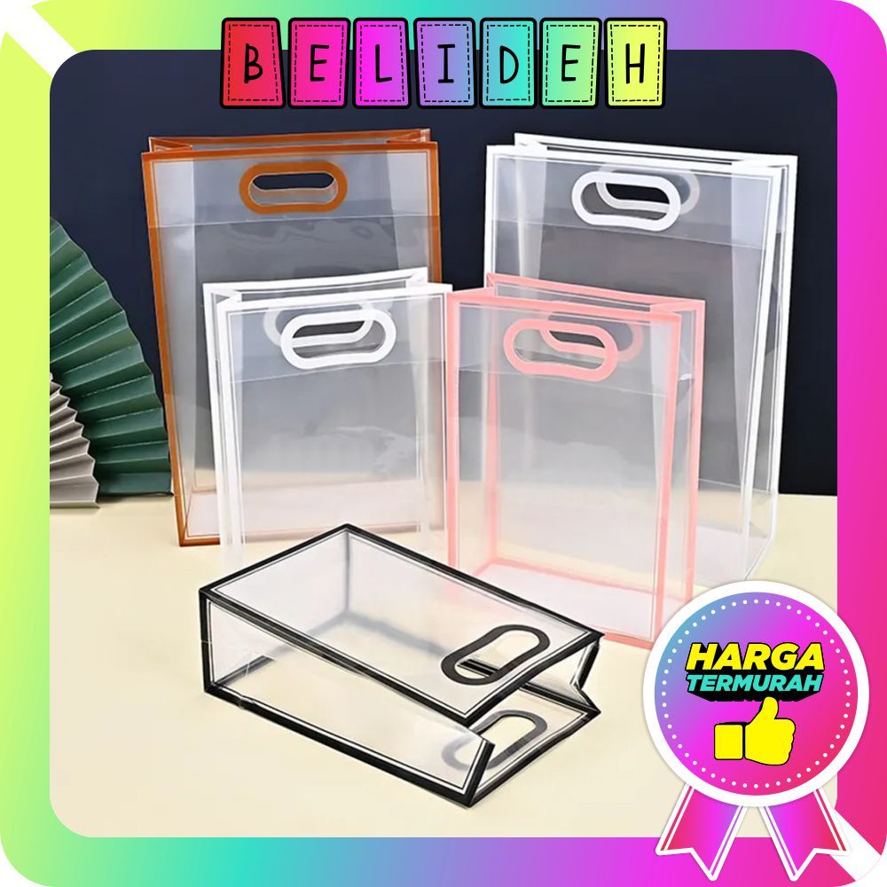 

☛BELIDEH☚ Tas Hadiah Transparan Mika Doff Hitam Putih Clear Gift Hampers Souvenir Kado Hand Bag Tas Gantung Jinjing Tebal Elegant R1182