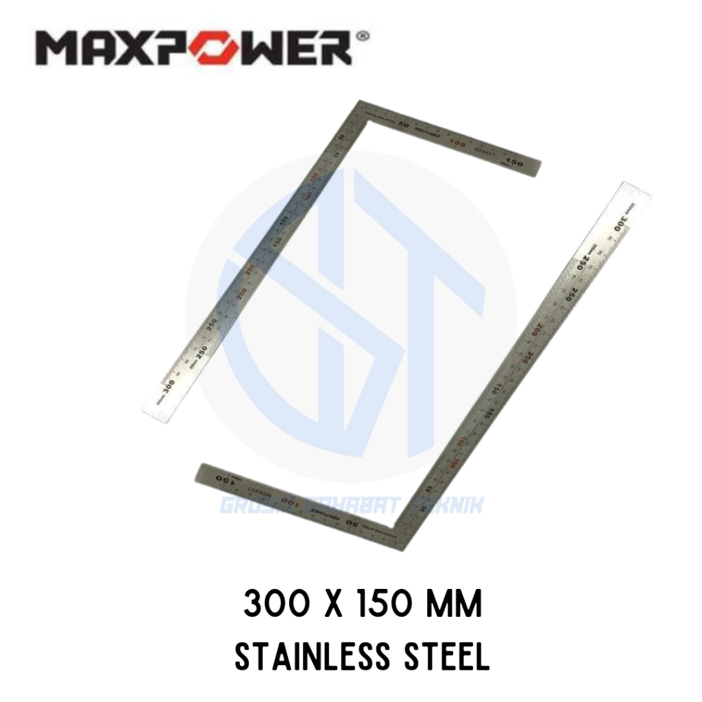 

Penggaris Siku L Stainless Besi 300 X 150 mm Steel Ruler Maxpower