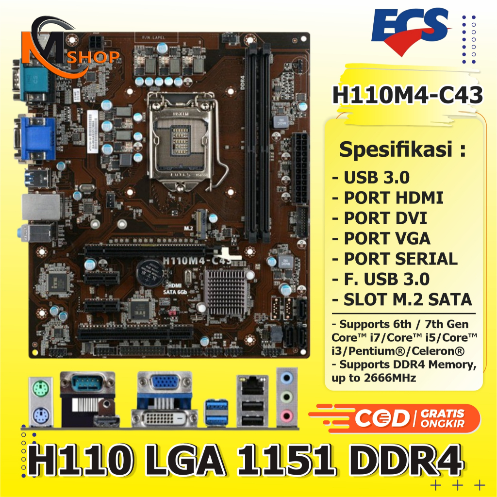 Motherboard Mobo Mainboard Intel LGA 1151 H110 DDR4 ECS / Asrock