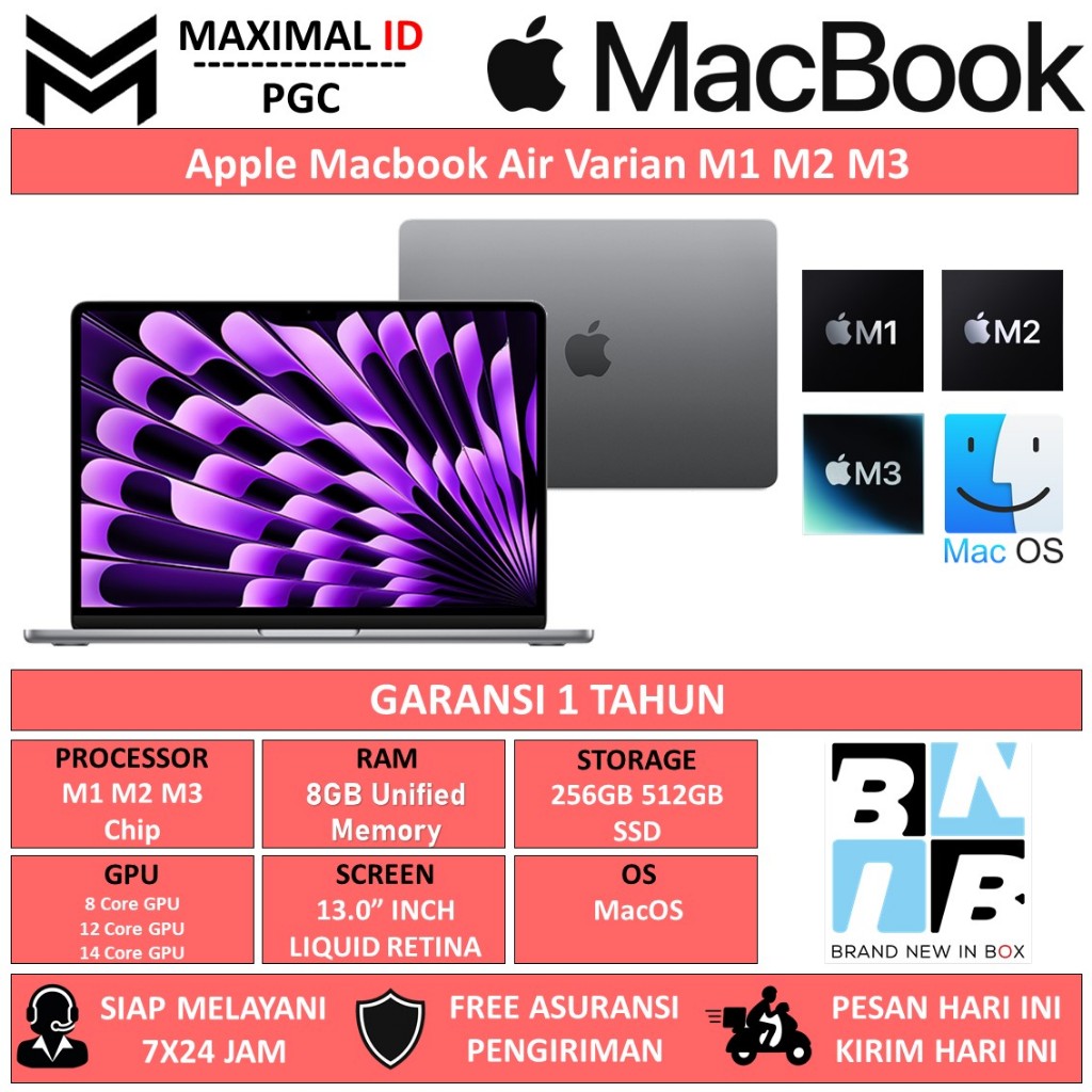 Laptop iBox Apple Macbook Air Varian M1 M2 M3 MacOS