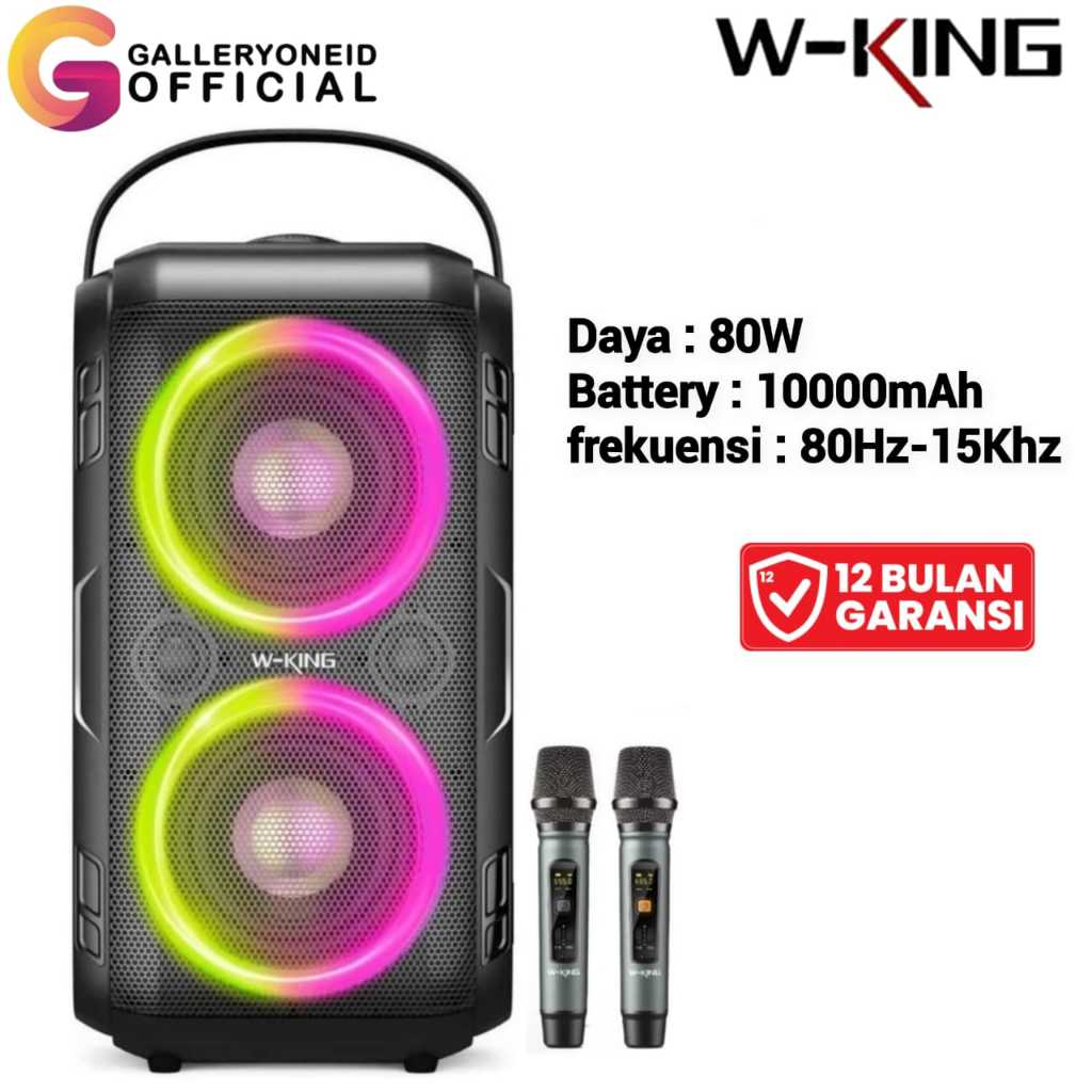 Speaker Karaoke Bluetooth Wireless Portable WKing T9ii 2 Mic Super Bass W-KING TWS