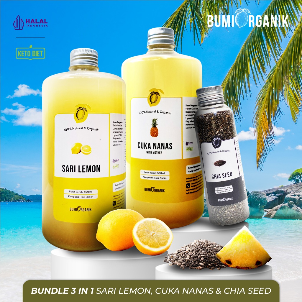 

CUKA NANAS SARI LEMON 500ML CHIA SEED PAKET 3 IN 1 BUMI ORGANIK / SARI LEMON CALIFORNIA / SARI LEMON PURE / AIR LEMON / PINEAPPLE CIDER VINEGAR / CUKA SARI NANAS NUTRIFARM / BRAGG / SARI LEMON DARI BUMI LEMOVITA GEMELI LEMOVITA NUTRILOGY BEORGANIK