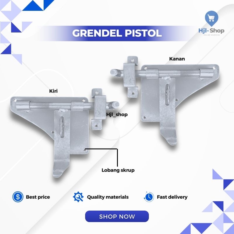 Grendel Putih Model Pistol | Slot Grendel Pintu Kayu