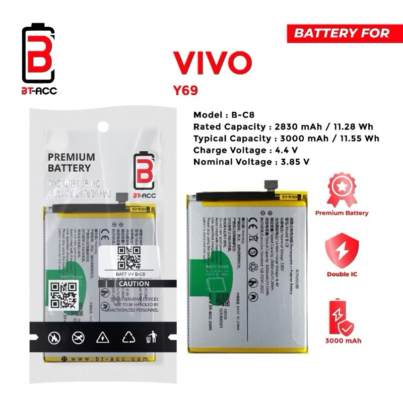 BATERAI ORIGINAL BT ACC VIVO B-C8 VIVO Y69 | Battery Batu Batre Vivo Y69 DOUBLE IC