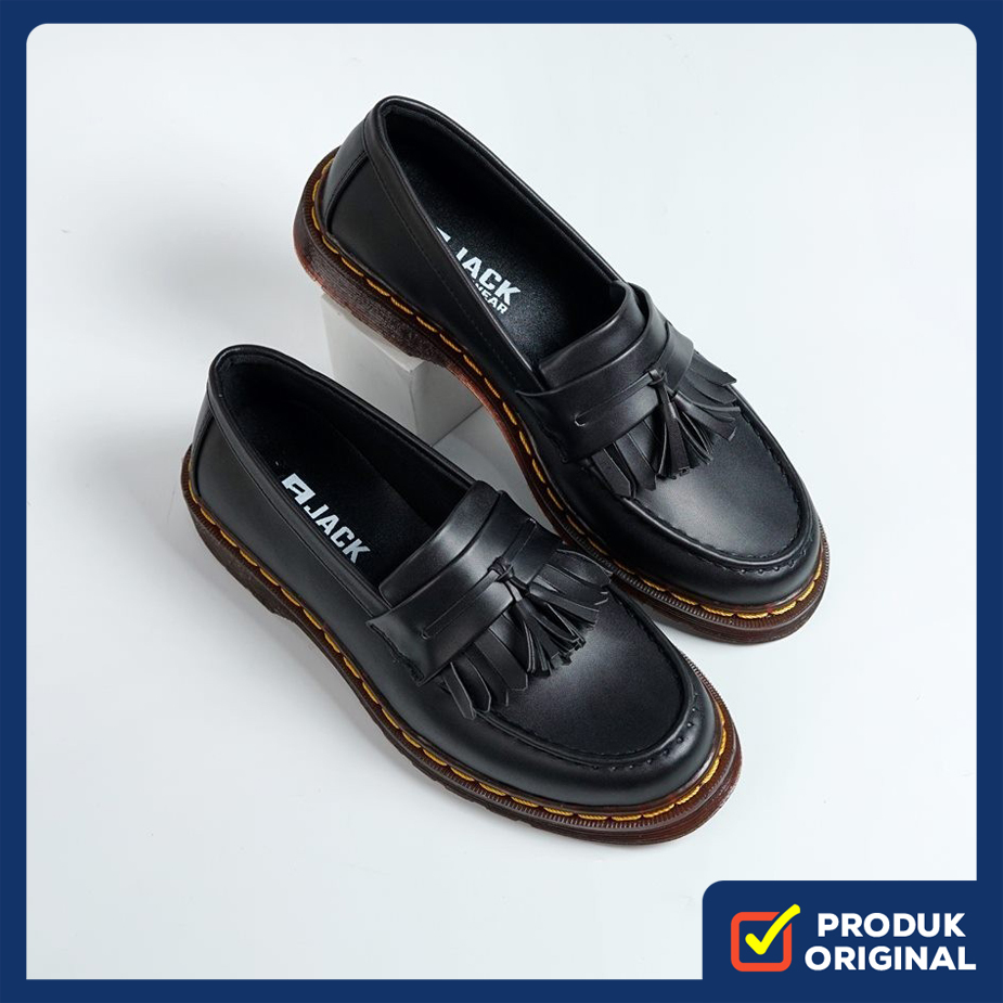 BOLTON BLACK ORIGINAL x JACK Sepatu Loafers Hitam Pria Slip On Formal Casual Kerja Kantor Kuliah Slo