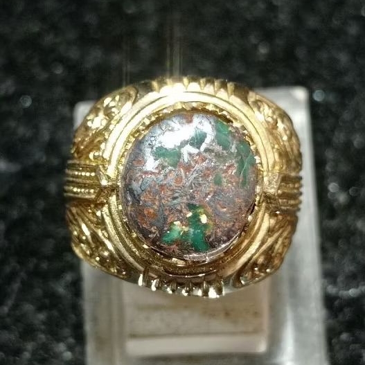 Cincin batu akik natural pirus Persia hijau tua lawasan minimalis sakral