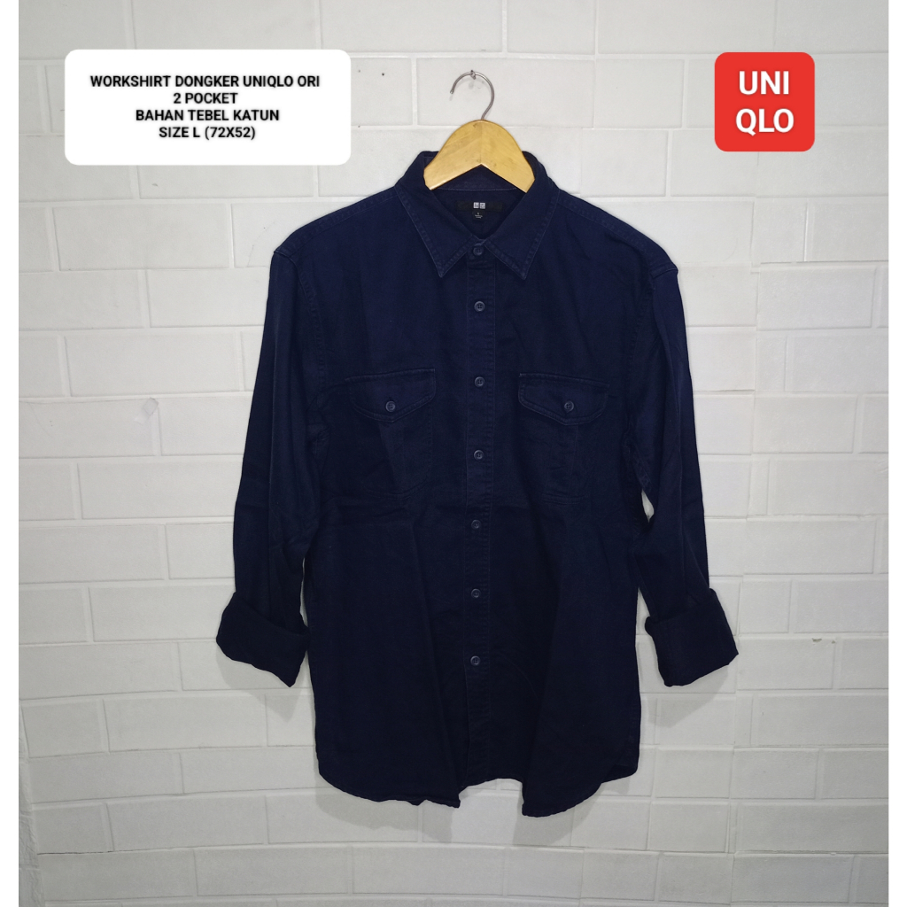 KEMEJA WORKSHIRT NAVY UNIQLO ORI SIZE L 2 POCKET